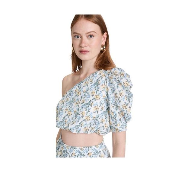 En Saison Maeve Floral One Shoulder Puff Sleeve Top Crop Top Blouse Size Large - Picture 1 of 8
